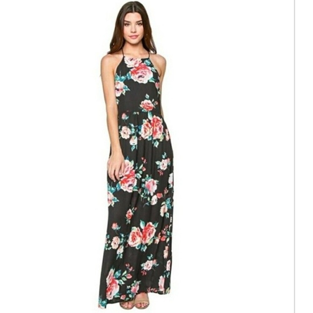 Anthropology Everly Sleeveless Women's Black Pink Floral Print High Neck sz.med